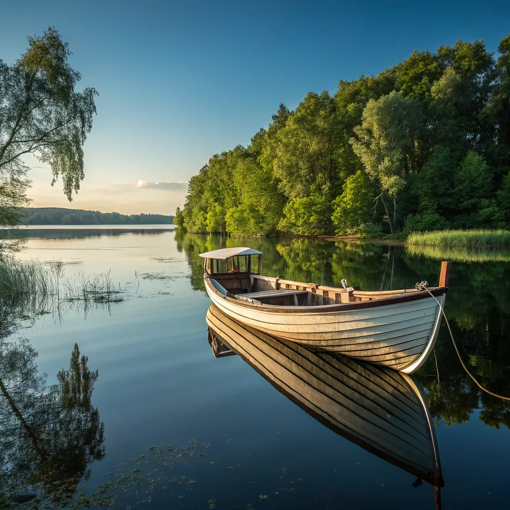 Myranith fishing boat on a serene lake